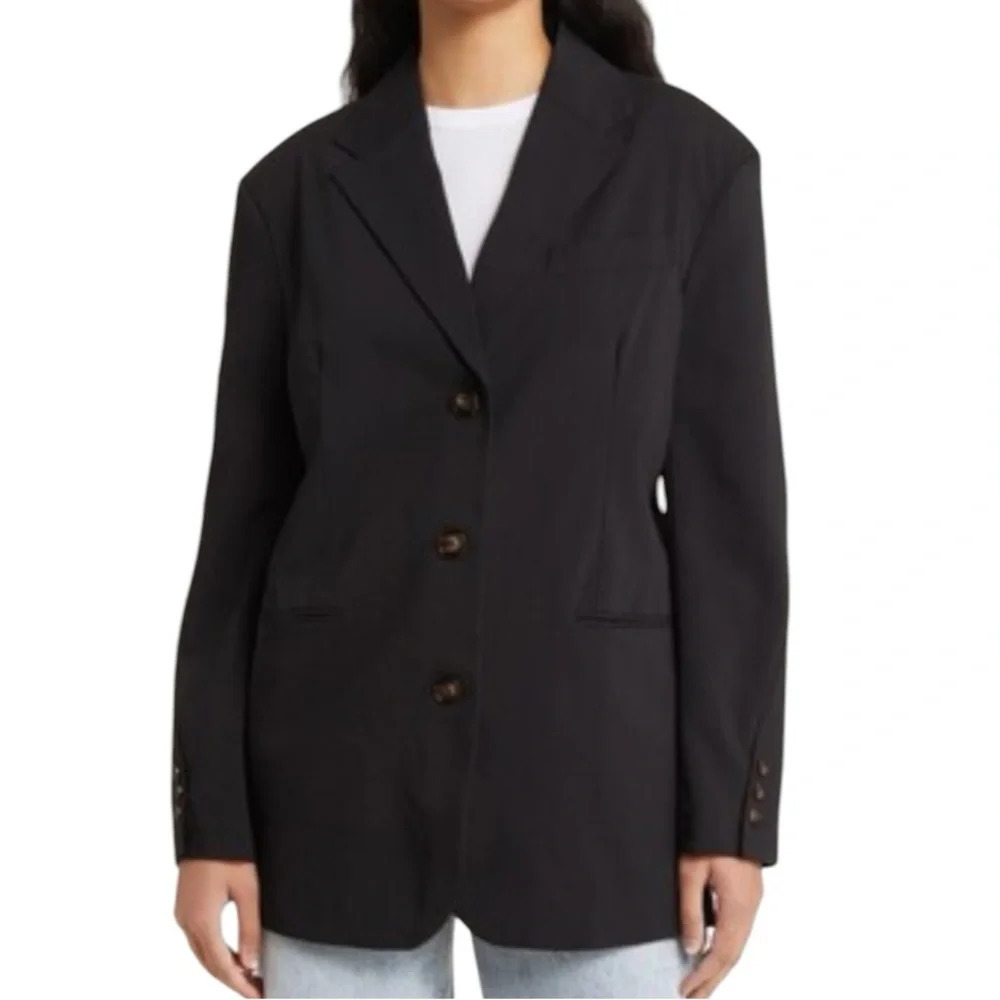 TopShop Oversize Black Men’s Style 3 Button Blazer Asymmetrical Button Cuff - Picture 2 of 5